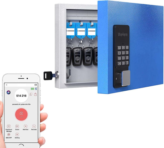 16 Key Lock Box Wall Mount, APP Bluetooth/Otp/Wi-Fi/Fixed Code/Key Unlock, Smart Key Cabinet with Key Tag, Key Organizer Holder Box, Key Management Directory for Office, Valet, Realtor, Hotel